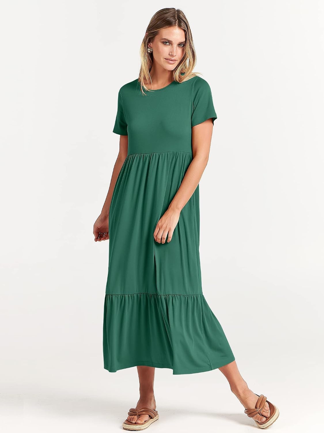 image:imageANRABESS Womens 2026 Summer Casual Short Sleeve Maxi Dress with PocketsGreen