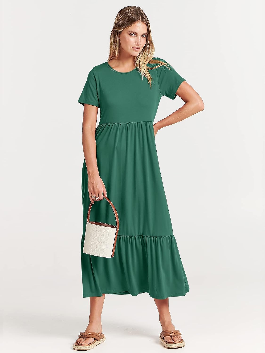 image:imageANRABESS Womens 2026 Summer Casual Short Sleeve Maxi Dress with PocketsGreen