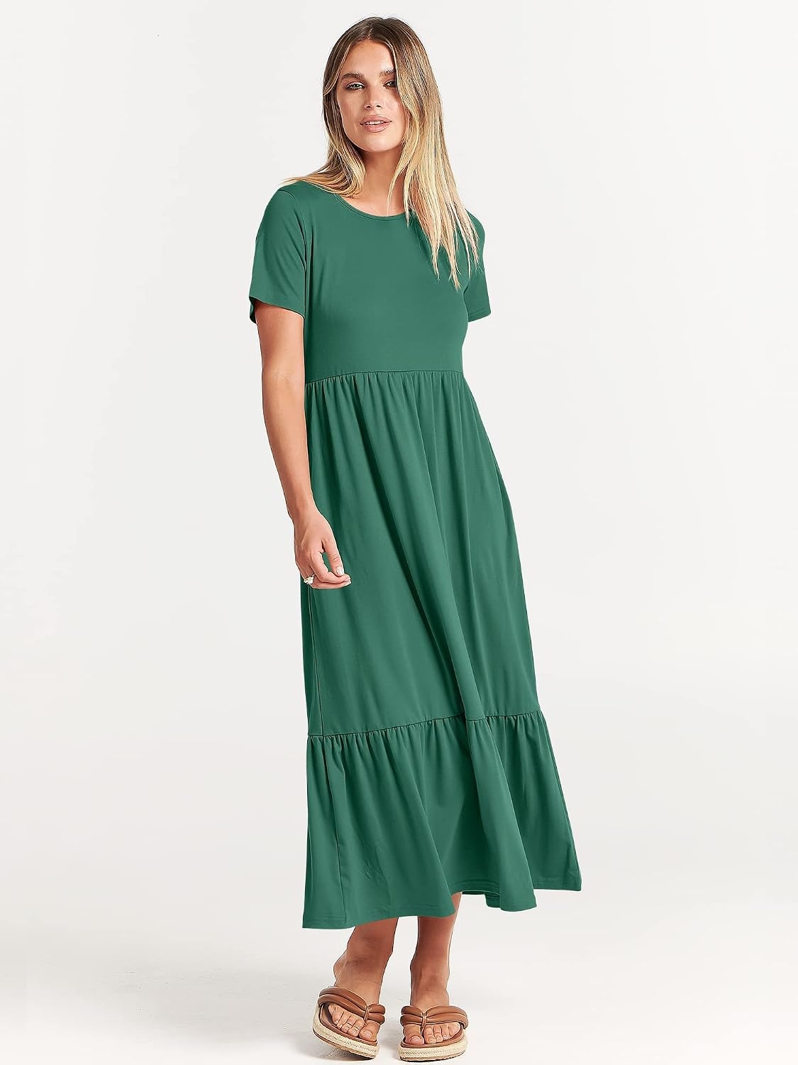image:imageANRABESS Womens 2026 Summer Casual Short Sleeve Maxi Dress with PocketsGreen