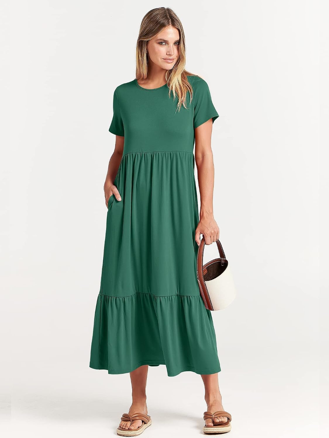 image:imageANRABESS Womens 2026 Summer Casual Short Sleeve Maxi Dress with PocketsGreen