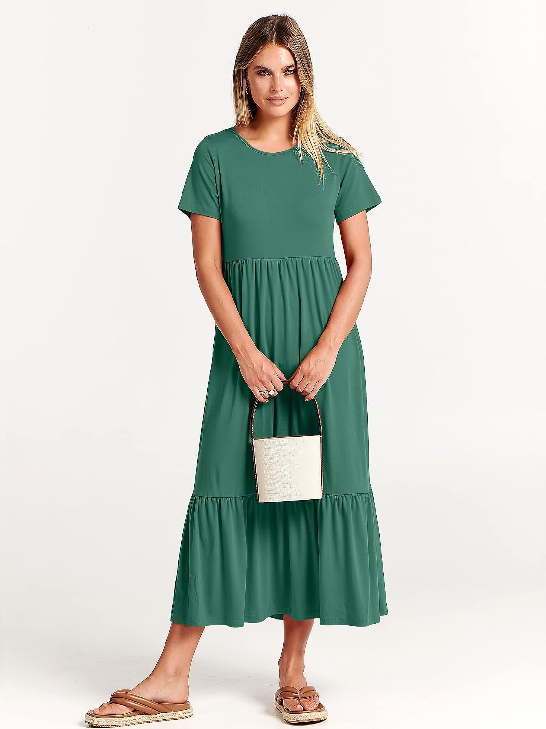 image:imageANRABESS Womens 2026 Summer Casual Short Sleeve Maxi Dress with PocketsGreen
