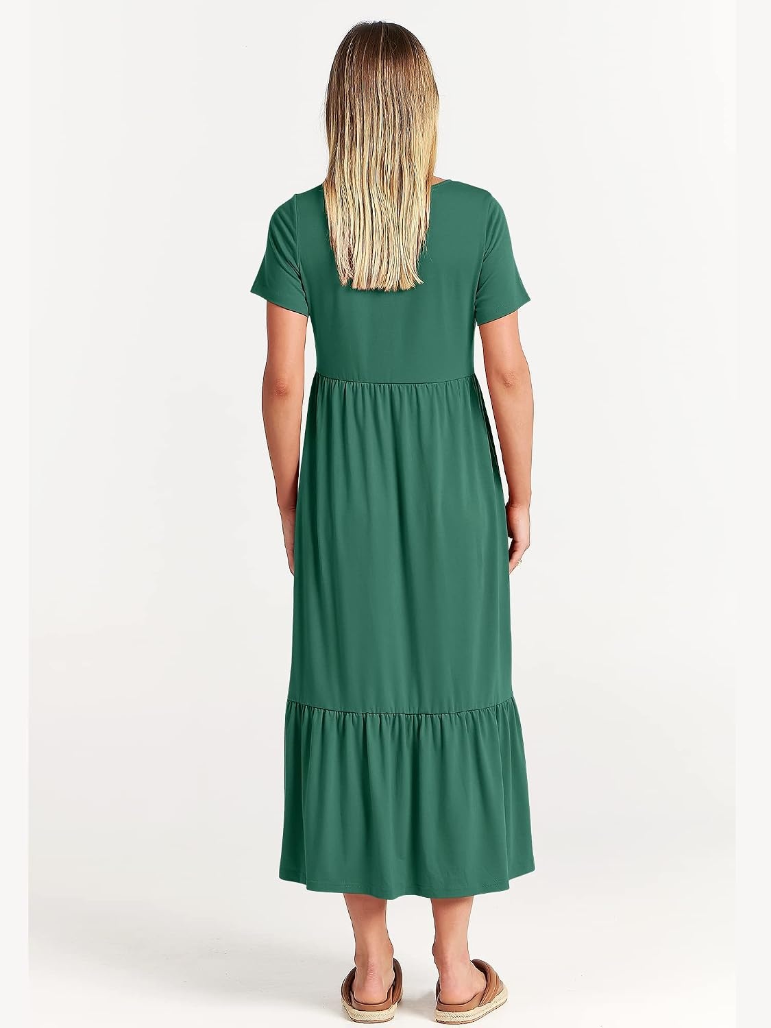 image:imageANRABESS Womens 2026 Summer Casual Short Sleeve Maxi Dress with PocketsGreen