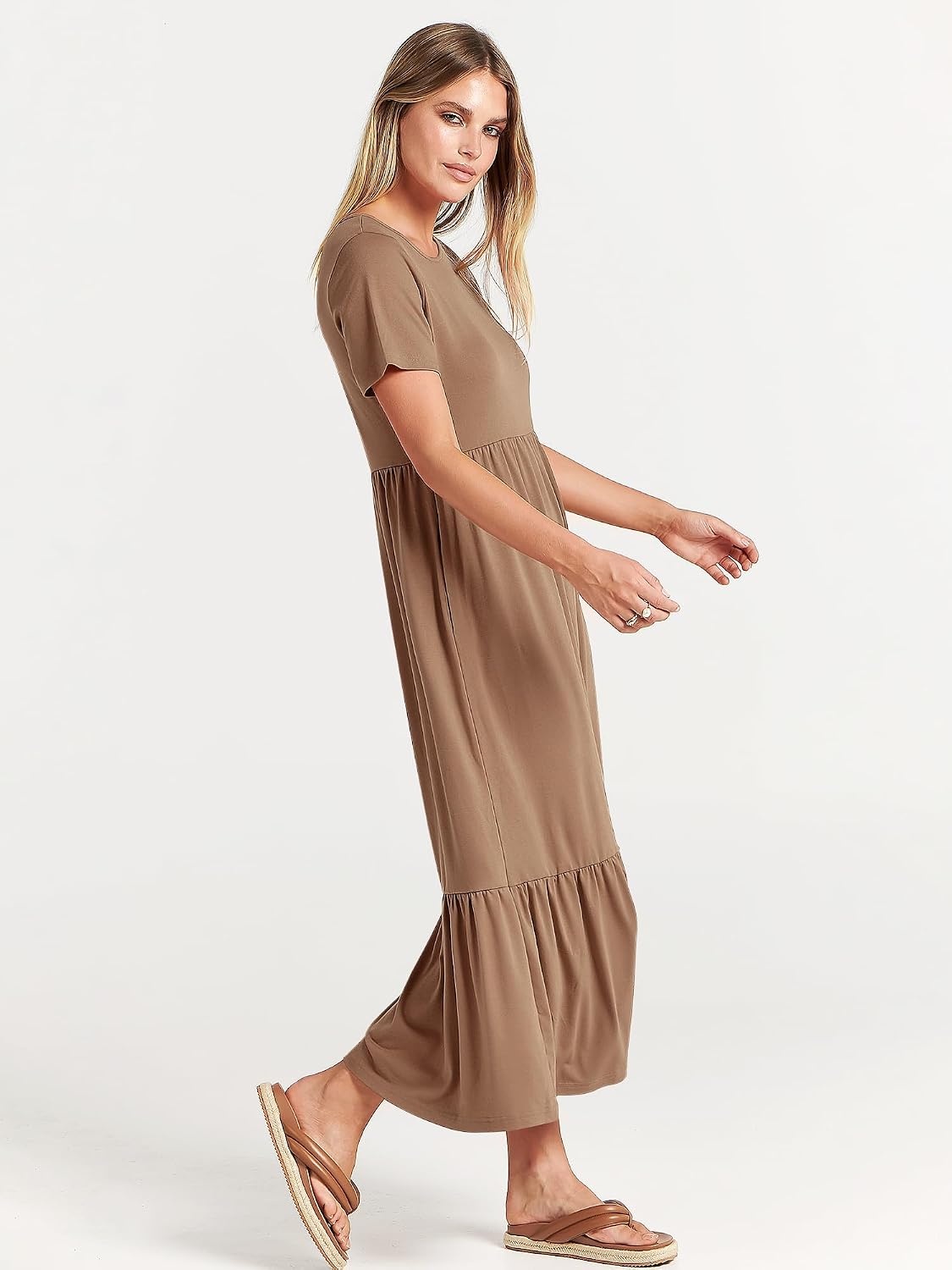image:imageANRABESS Womens 2026 Summer Casual Short Sleeve Maxi Dress with PocketsKhaki