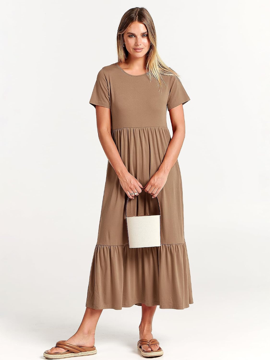 image:imageANRABESS Womens 2026 Summer Casual Short Sleeve Maxi Dress with PocketsKhaki