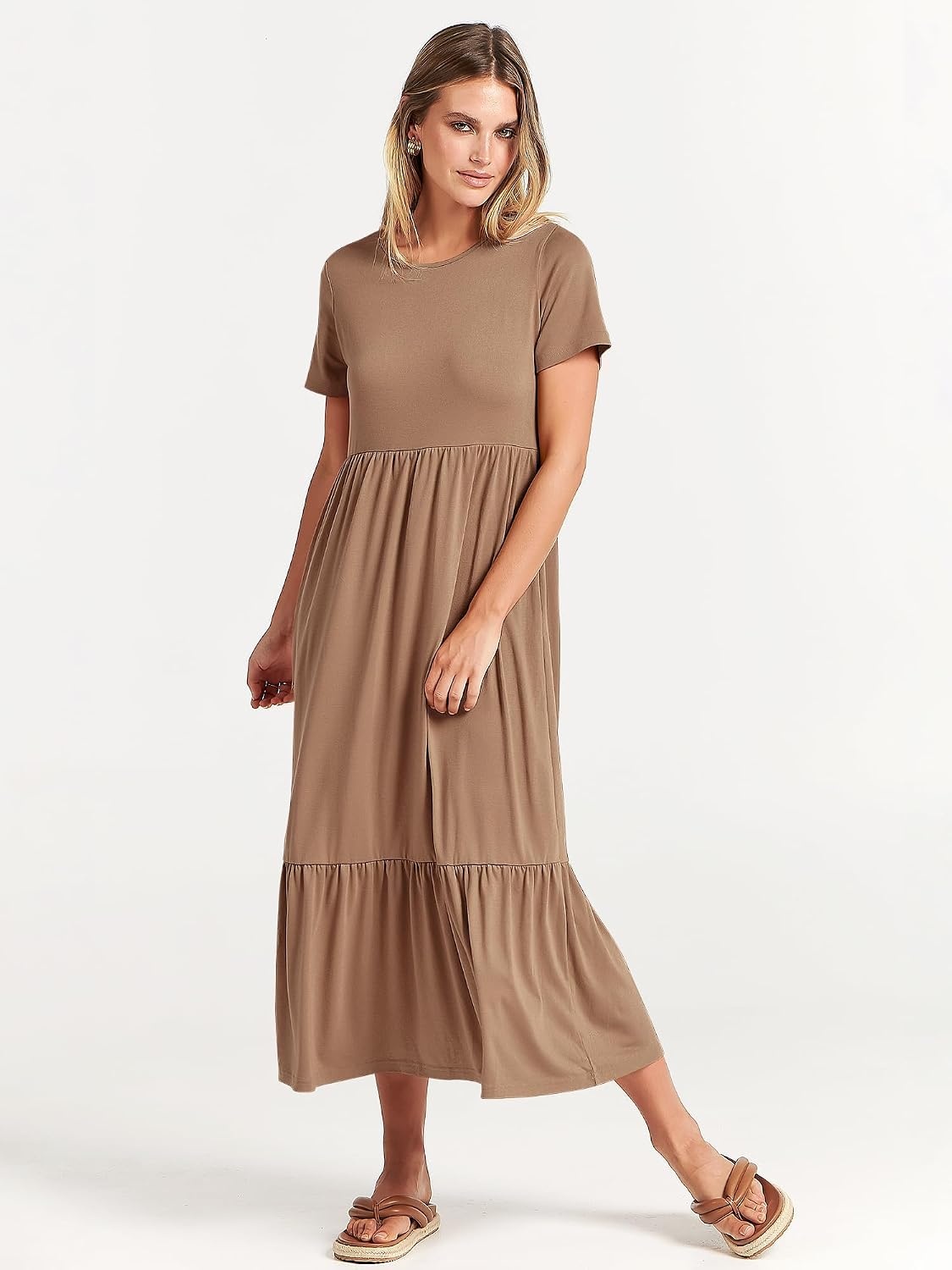 image:imageANRABESS Womens 2026 Summer Casual Short Sleeve Maxi Dress with PocketsKhaki