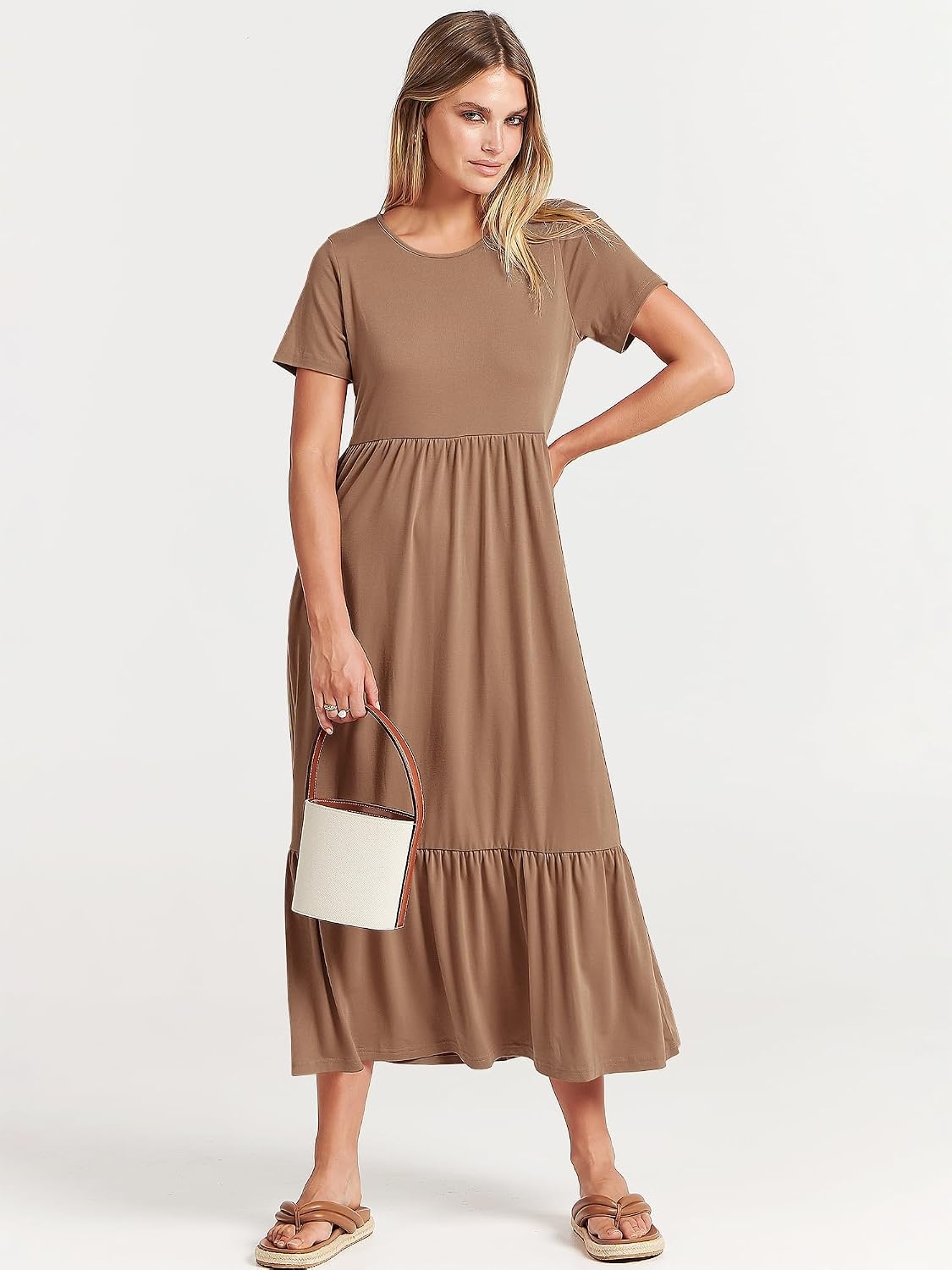image:imageANRABESS Womens 2026 Summer Casual Short Sleeve Maxi Dress with PocketsKhaki