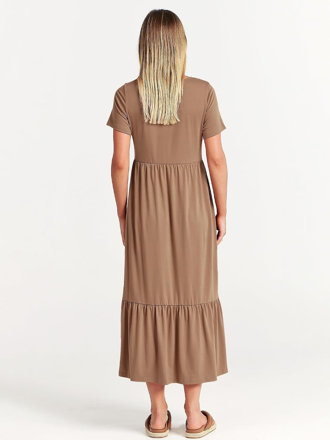 image:imageANRABESS Womens 2026 Summer Casual Short Sleeve Maxi Dress with PocketsKhaki