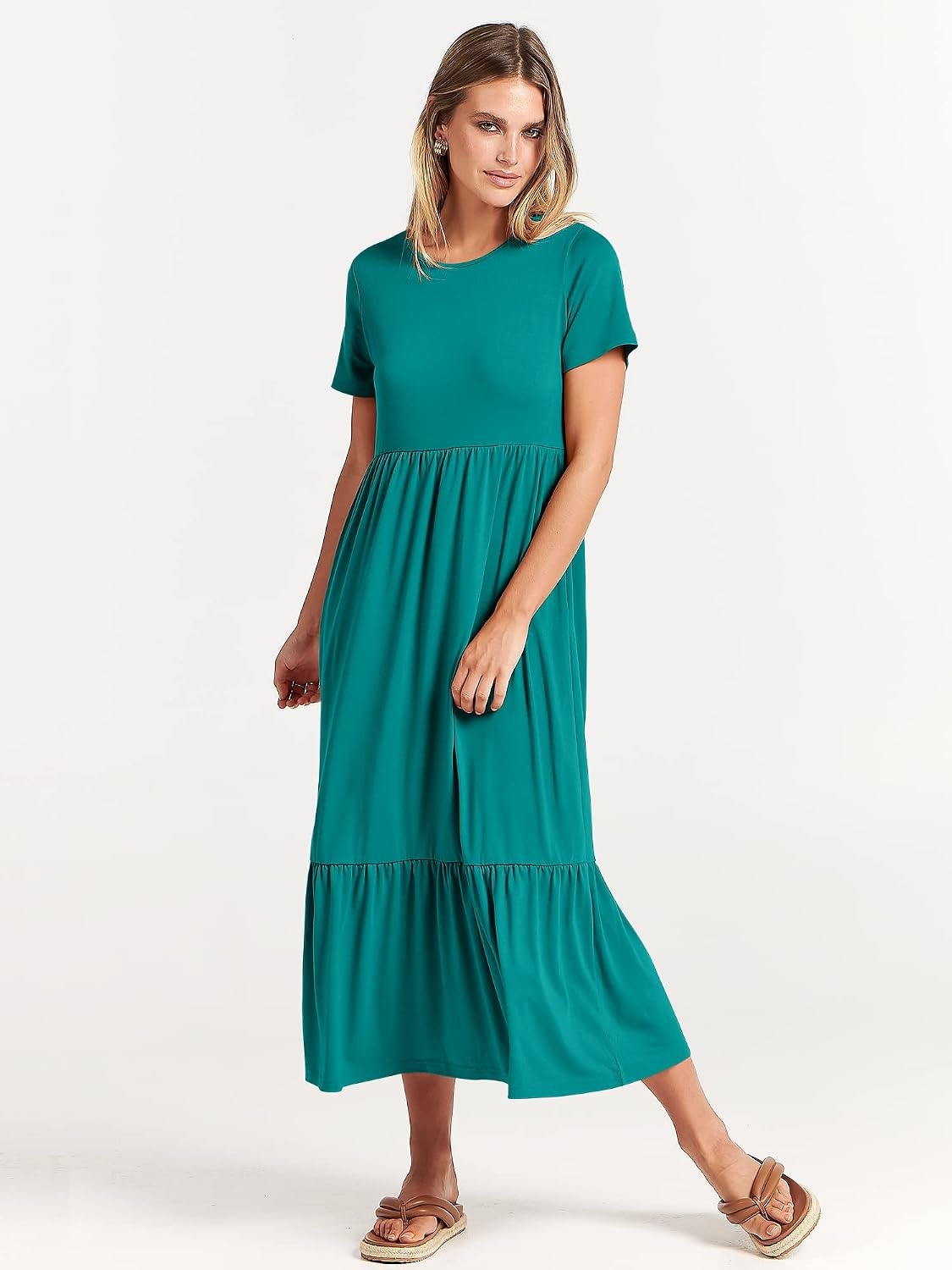 image:imageANRABESS Womens 2026 Summer Casual Short Sleeve Maxi Dress with PocketsLake Green