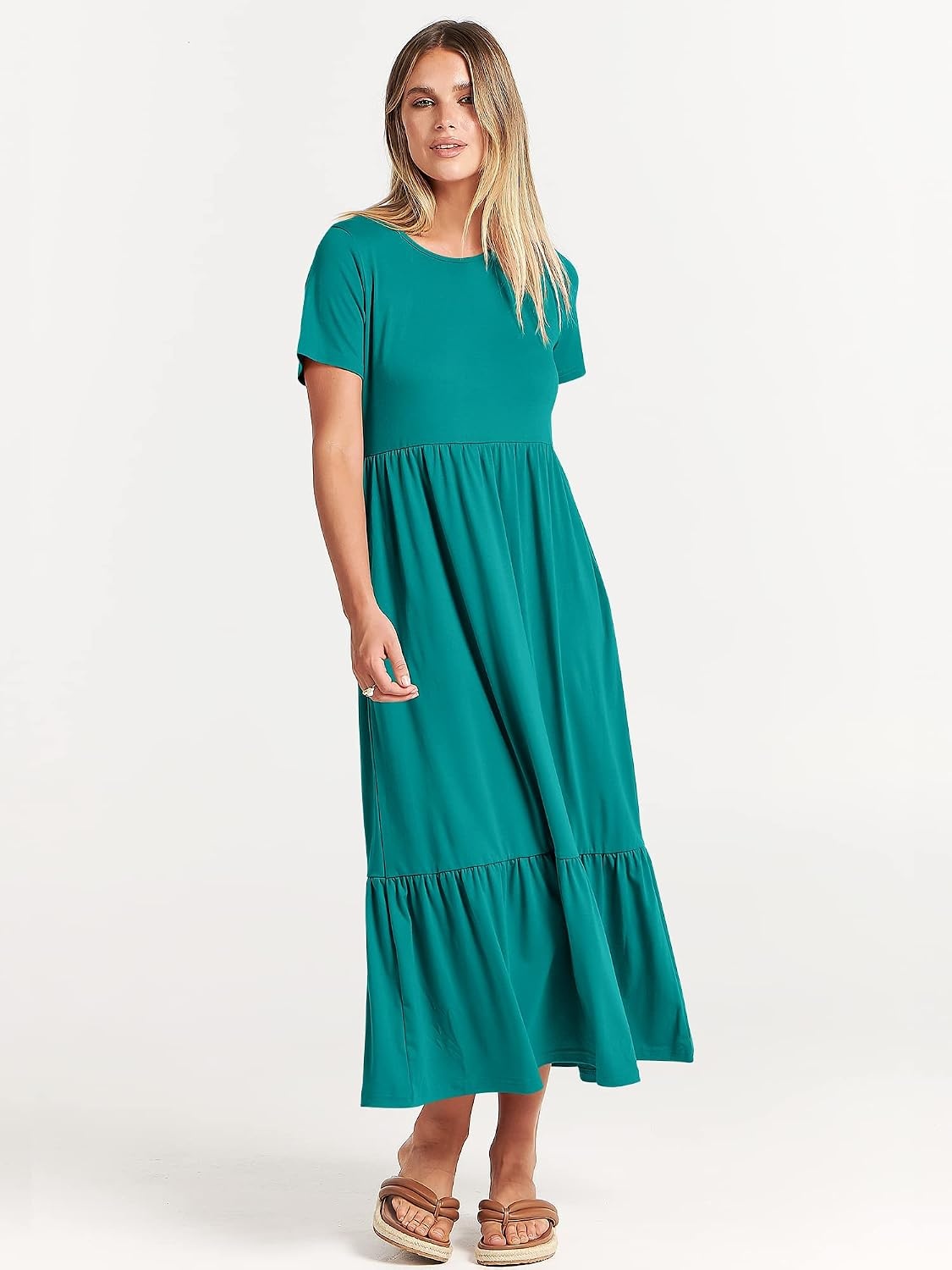 image:imageANRABESS Womens 2026 Summer Casual Short Sleeve Maxi Dress with PocketsLake Green