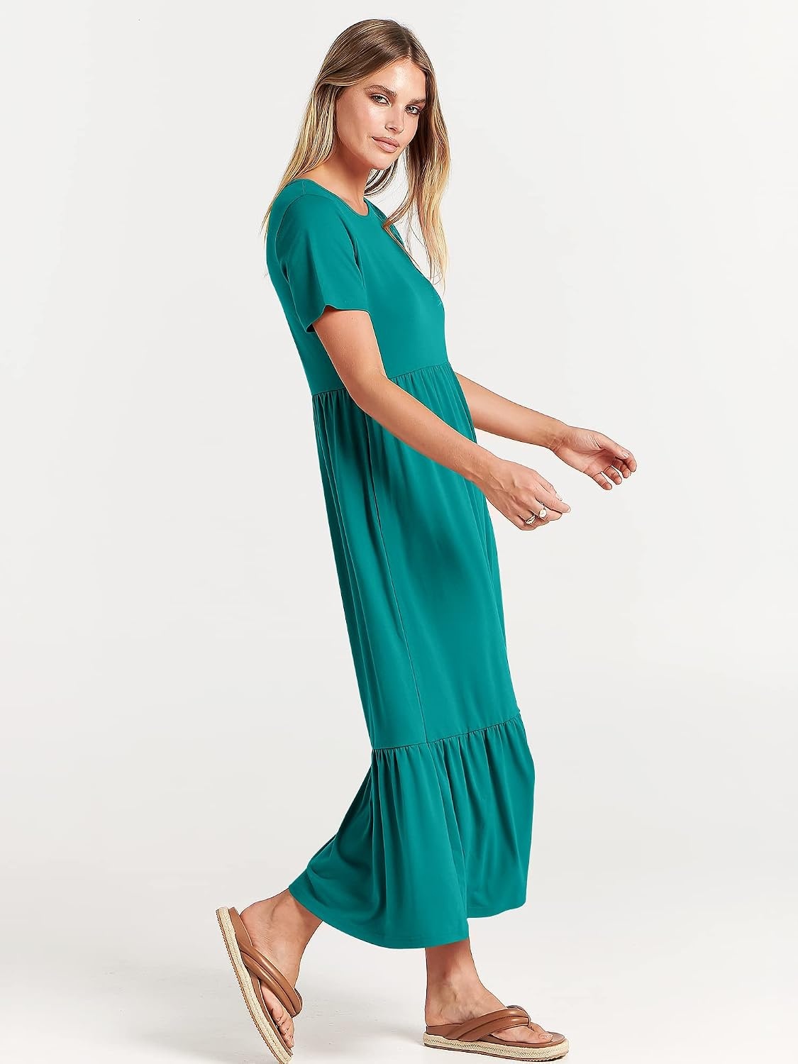 image:imageANRABESS Womens 2026 Summer Casual Short Sleeve Maxi Dress with PocketsLake Green