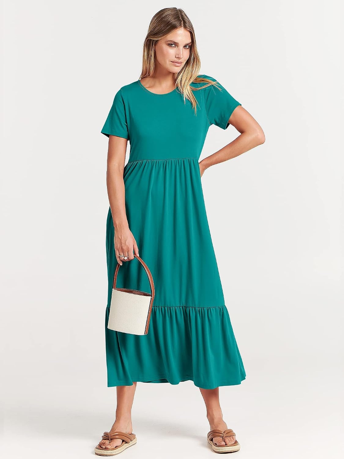 image:imageANRABESS Womens 2026 Summer Casual Short Sleeve Maxi Dress with PocketsLake Green