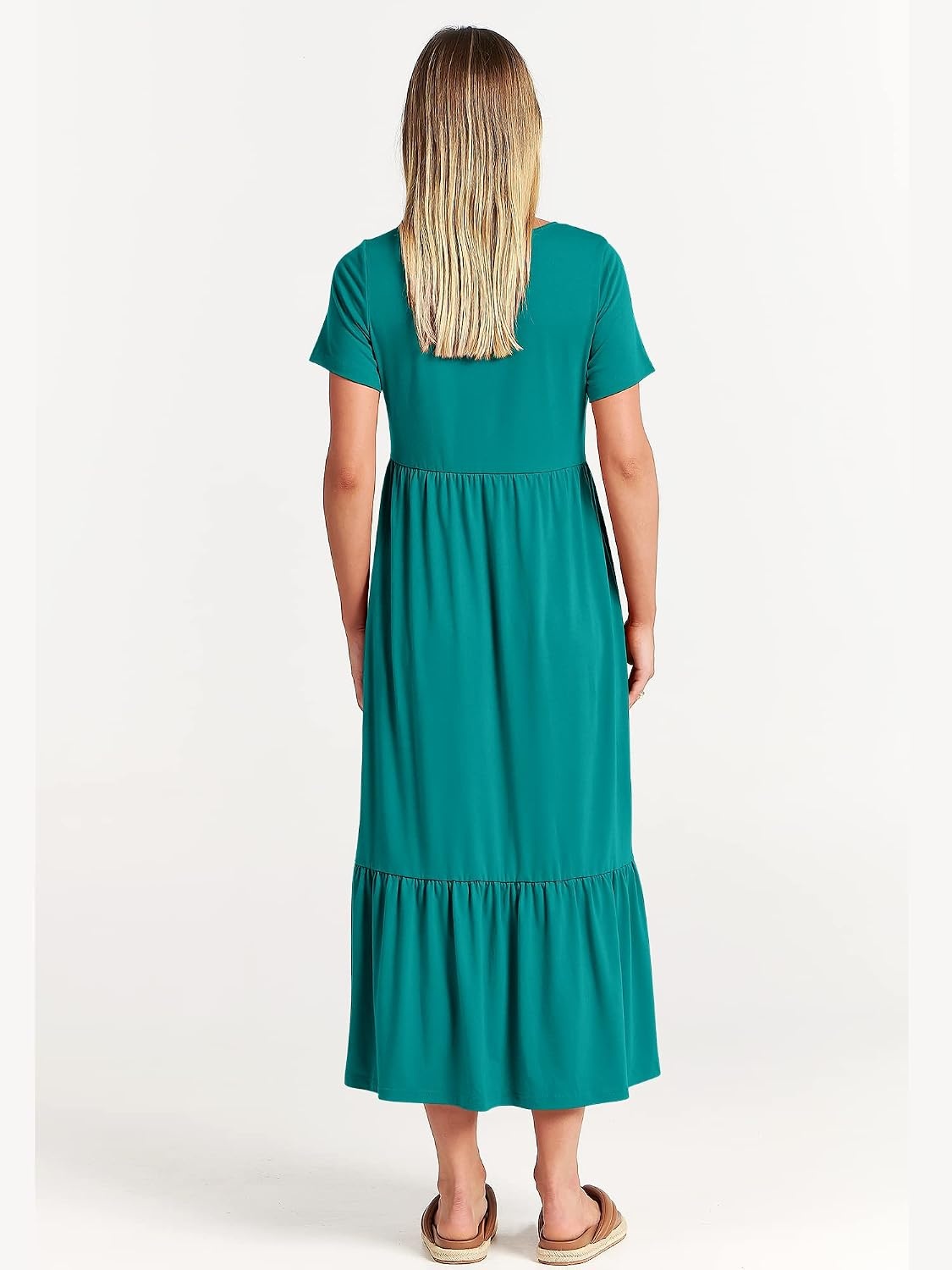 image:imageANRABESS Womens 2026 Summer Casual Short Sleeve Maxi Dress with PocketsLake Green