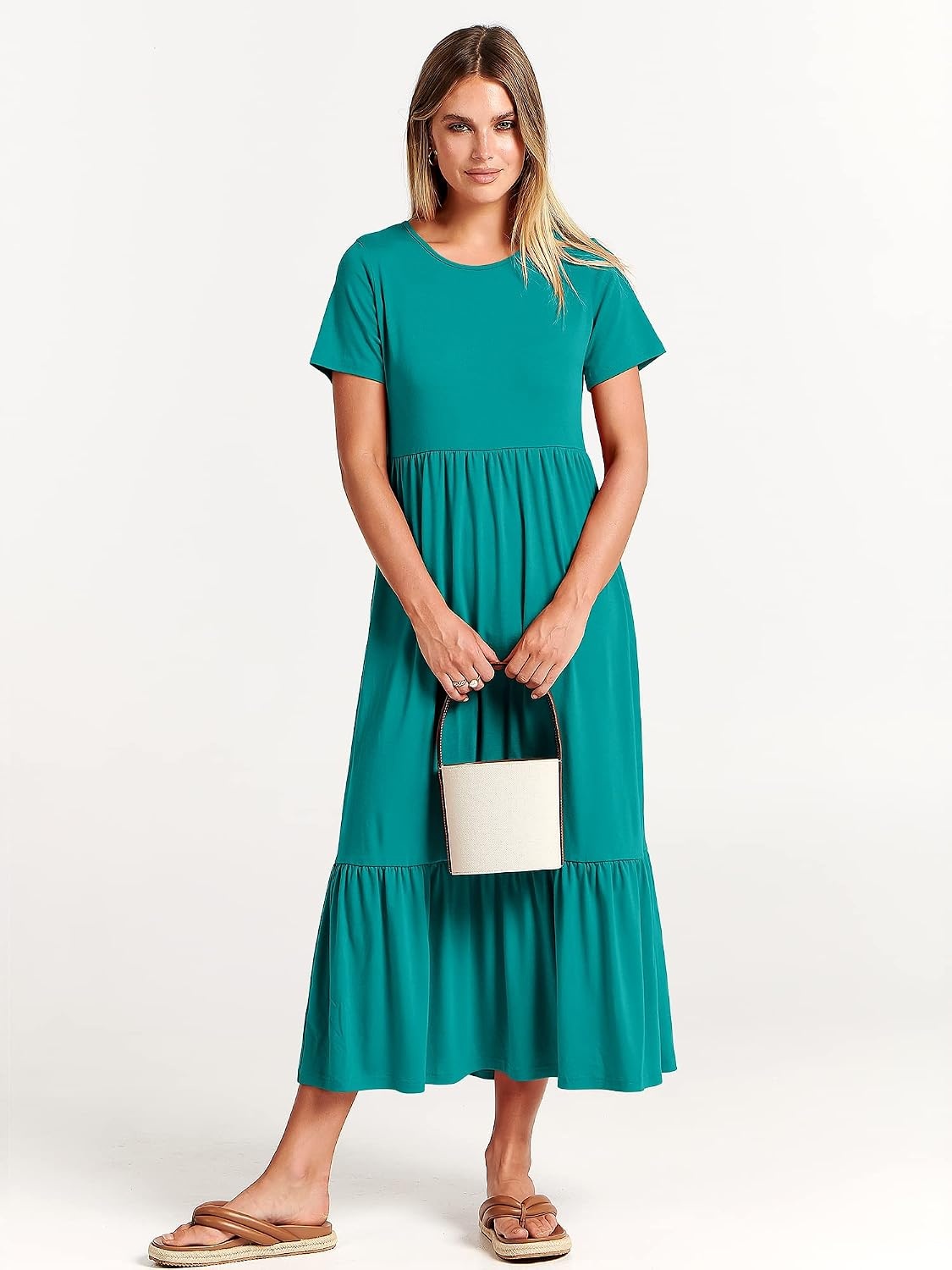 image:imageANRABESS Womens 2026 Summer Casual Short Sleeve Maxi Dress with PocketsLake Green