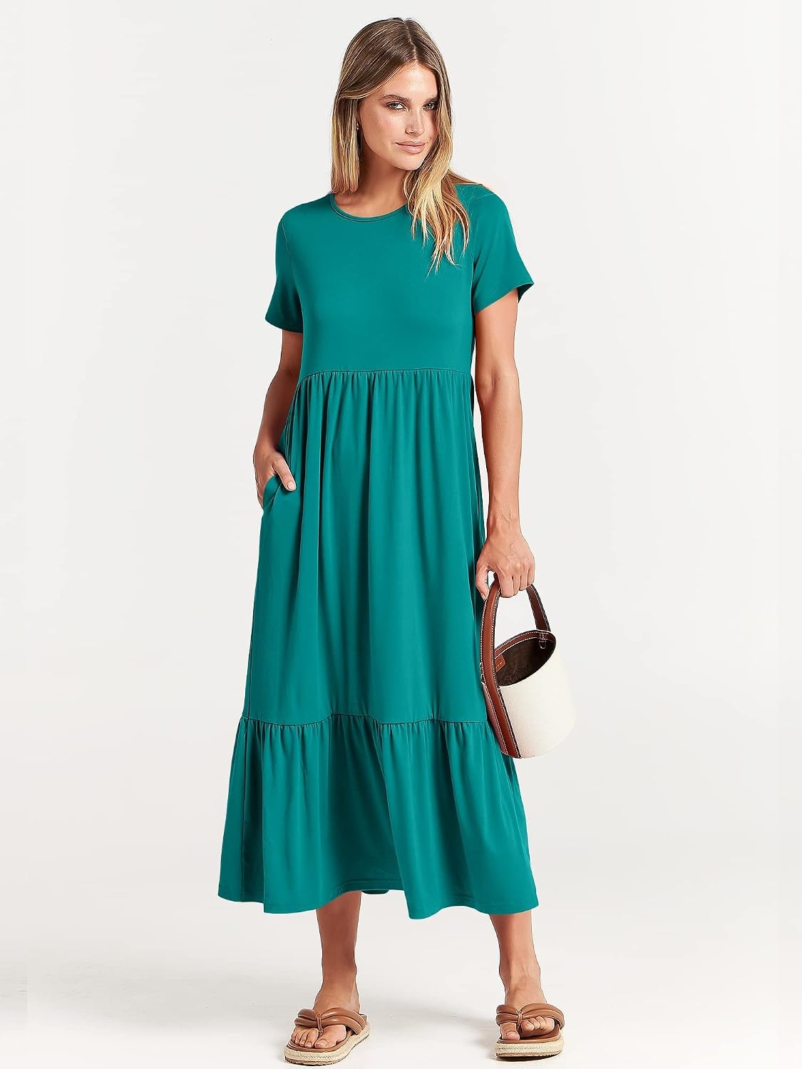 image:imageANRABESS Womens 2026 Summer Casual Short Sleeve Maxi Dress with PocketsLake Green