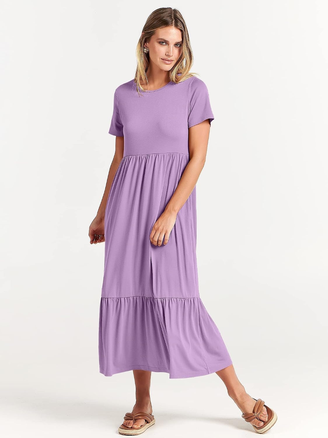 image:imageANRABESS Womens 2026 Summer Casual Short Sleeve Maxi Dress with PocketsLilac