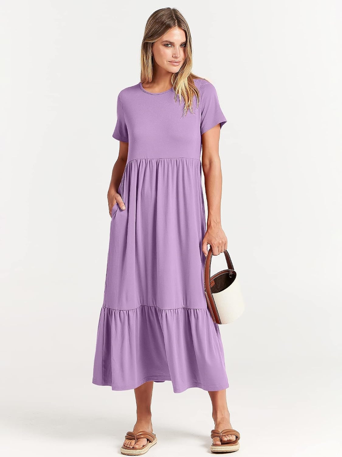 image:imageANRABESS Womens 2026 Summer Casual Short Sleeve Maxi Dress with PocketsLilac