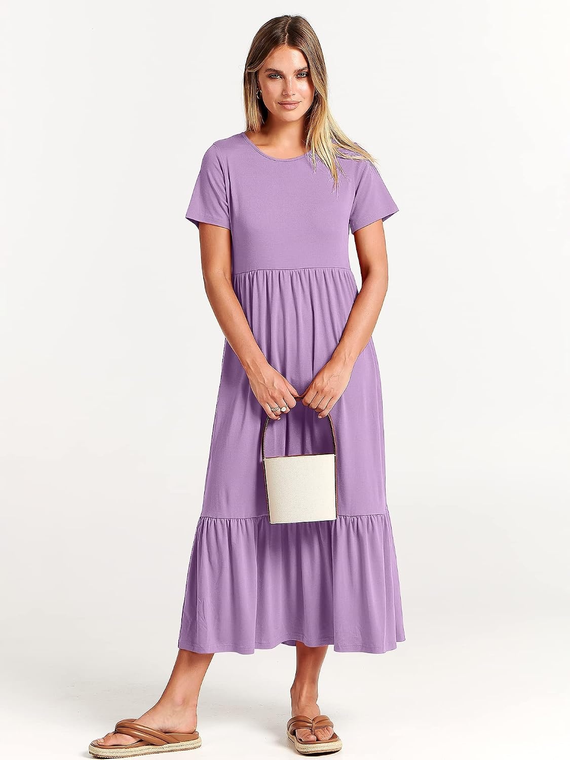 image:imageANRABESS Womens 2026 Summer Casual Short Sleeve Maxi Dress with PocketsLilac