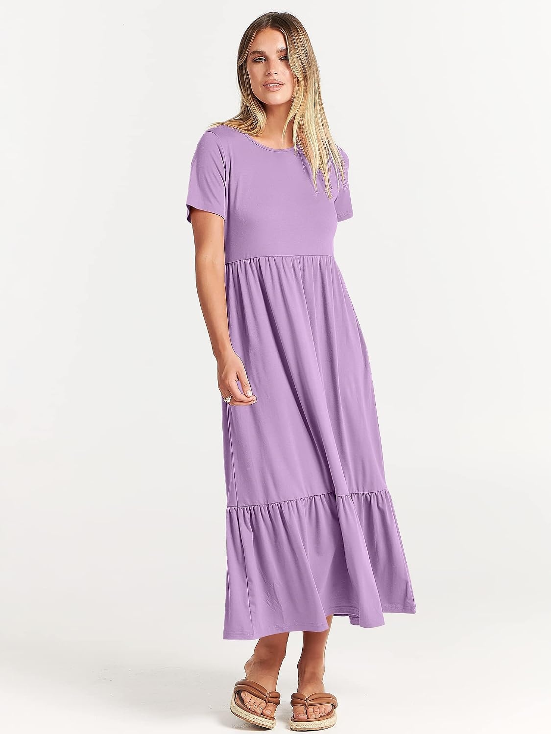 image:imageANRABESS Womens 2026 Summer Casual Short Sleeve Maxi Dress with PocketsLilac