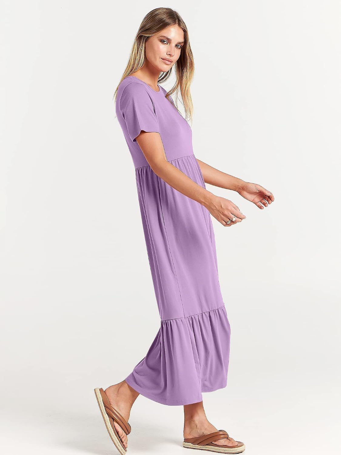 image:imageANRABESS Womens 2026 Summer Casual Short Sleeve Maxi Dress with PocketsLilac