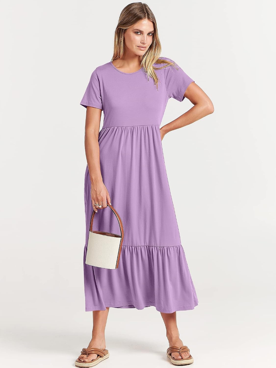 image:imageANRABESS Womens 2026 Summer Casual Short Sleeve Maxi Dress with PocketsLilac