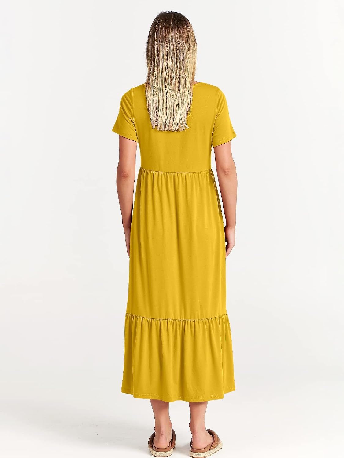 image:imageANRABESS Womens 2026 Summer Casual Short Sleeve Maxi Dress with PocketsMustrad Yellow