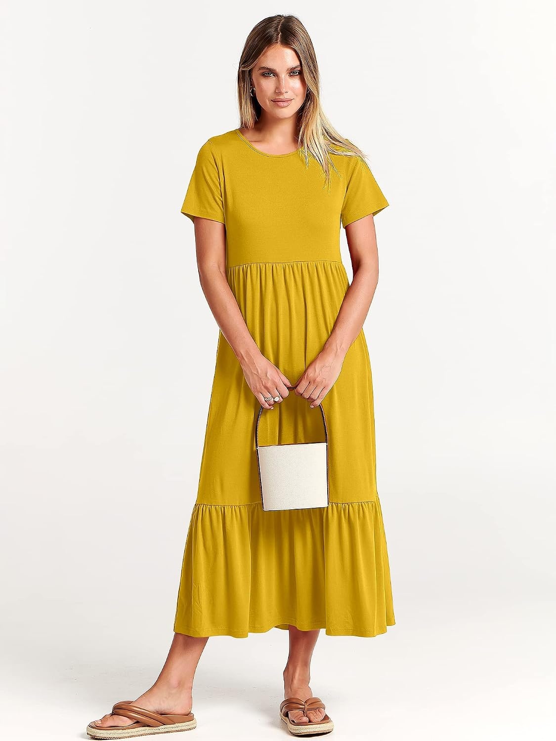 image:imageANRABESS Womens 2026 Summer Casual Short Sleeve Maxi Dress with PocketsMustrad Yellow