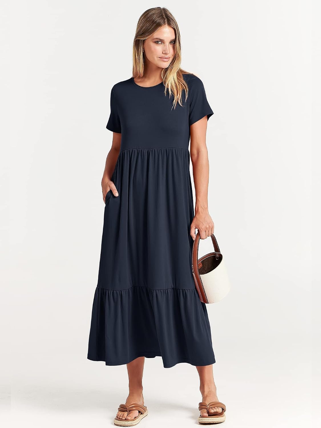 image:imageANRABESS Womens 2026 Summer Casual Short Sleeve Maxi Dress with PocketsNavy Blue