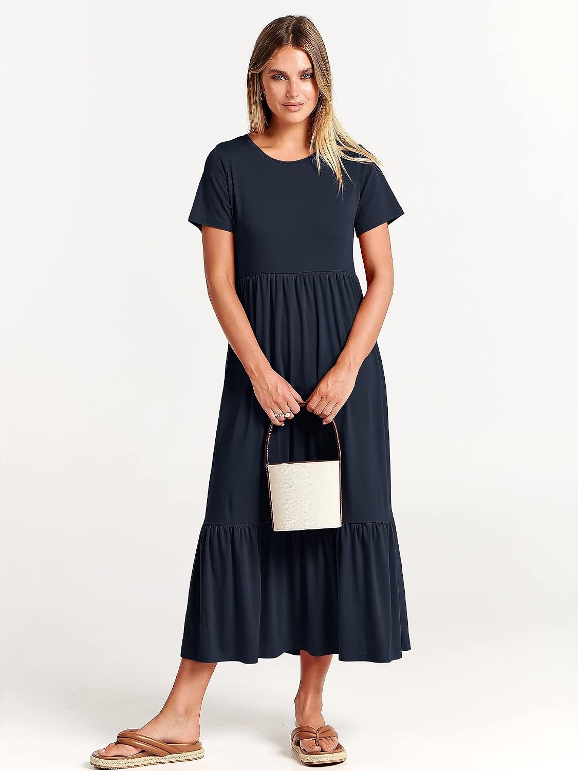 image:imageANRABESS Womens 2026 Summer Casual Short Sleeve Maxi Dress with PocketsNavy Blue