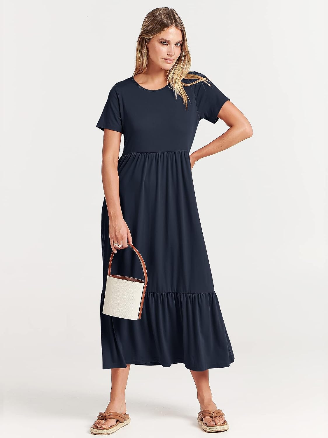 image:imageANRABESS Womens 2026 Summer Casual Short Sleeve Maxi Dress with PocketsNavy Blue