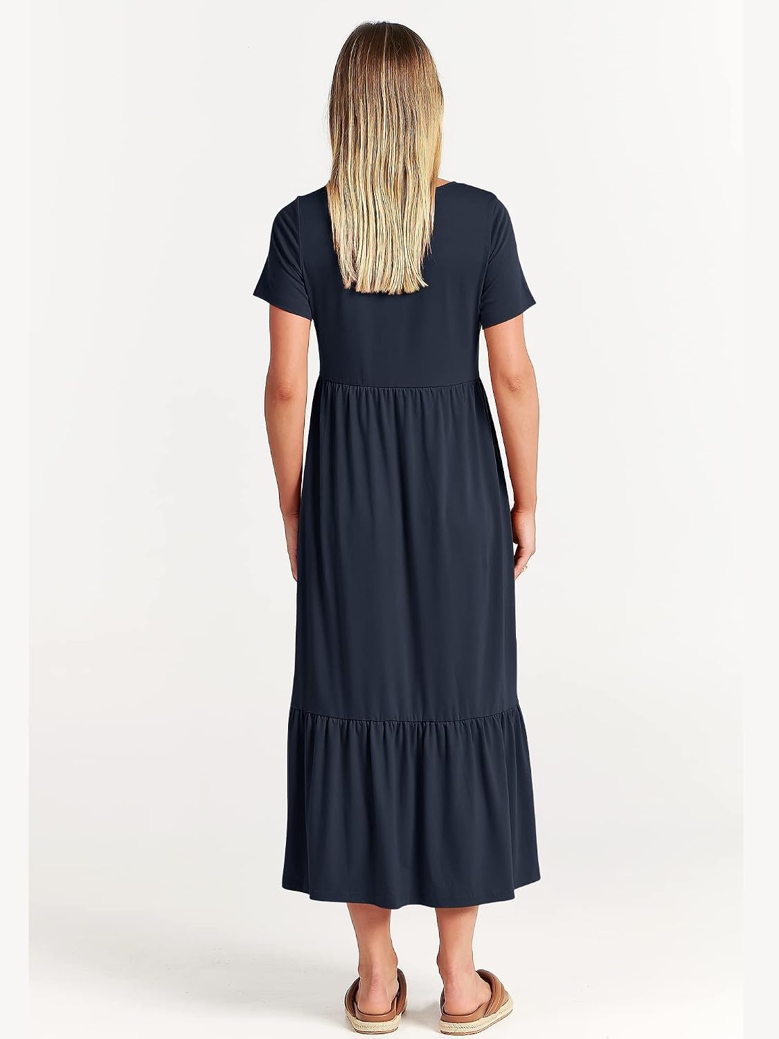 image:imageANRABESS Womens 2026 Summer Casual Short Sleeve Maxi Dress with PocketsNavy Blue