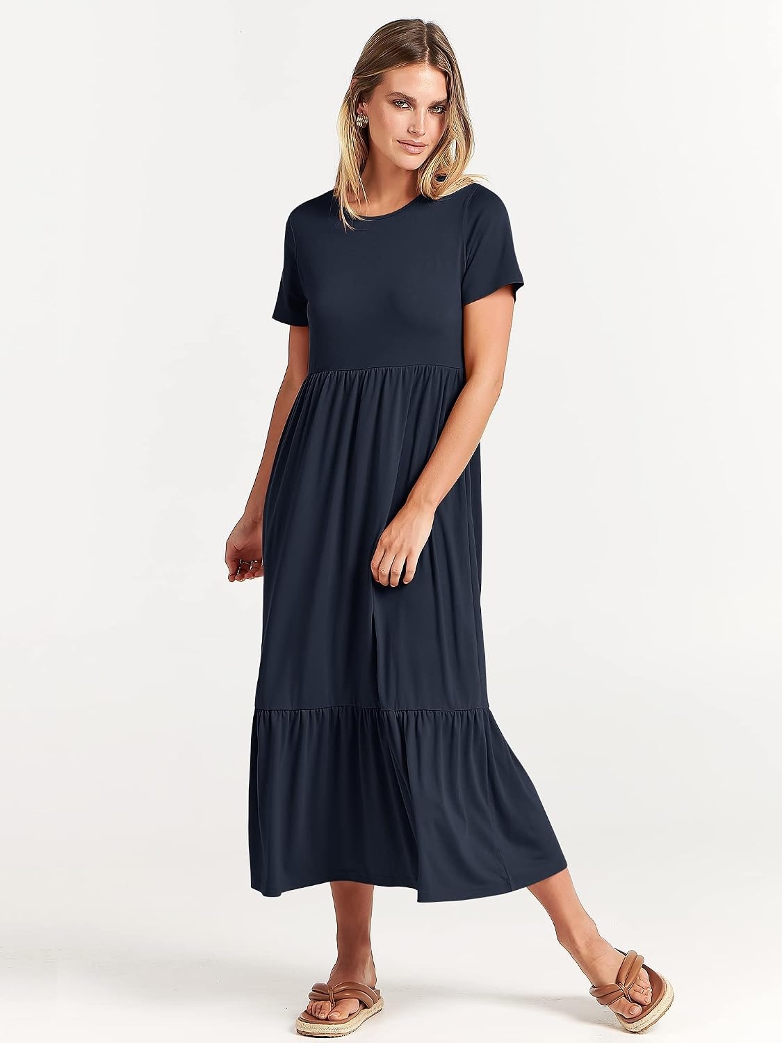 image:imageANRABESS Womens 2026 Summer Casual Short Sleeve Maxi Dress with PocketsNavy Blue