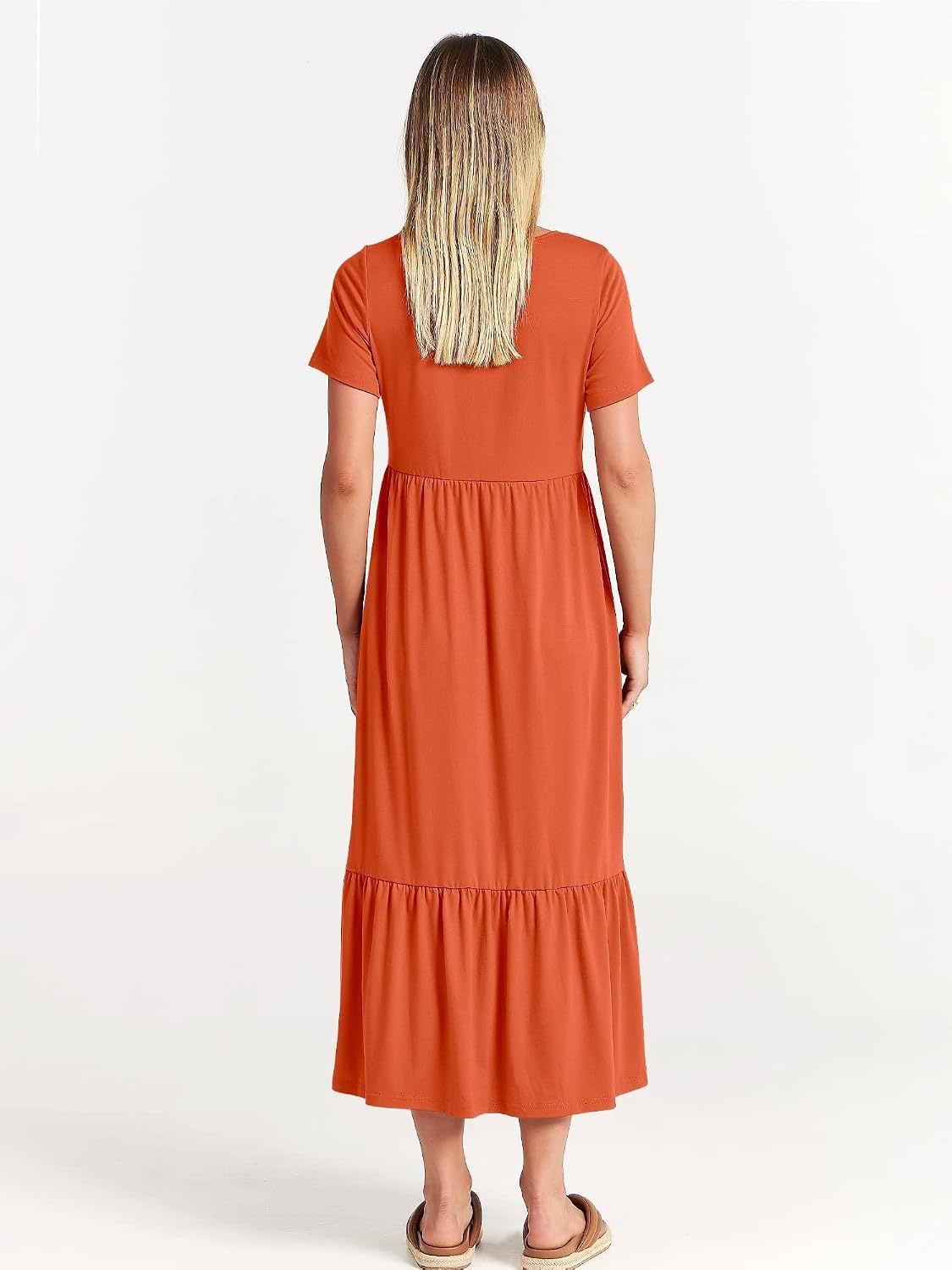 image:imageANRABESS Womens 2026 Summer Casual Short Sleeve Maxi Dress with PocketsOrange