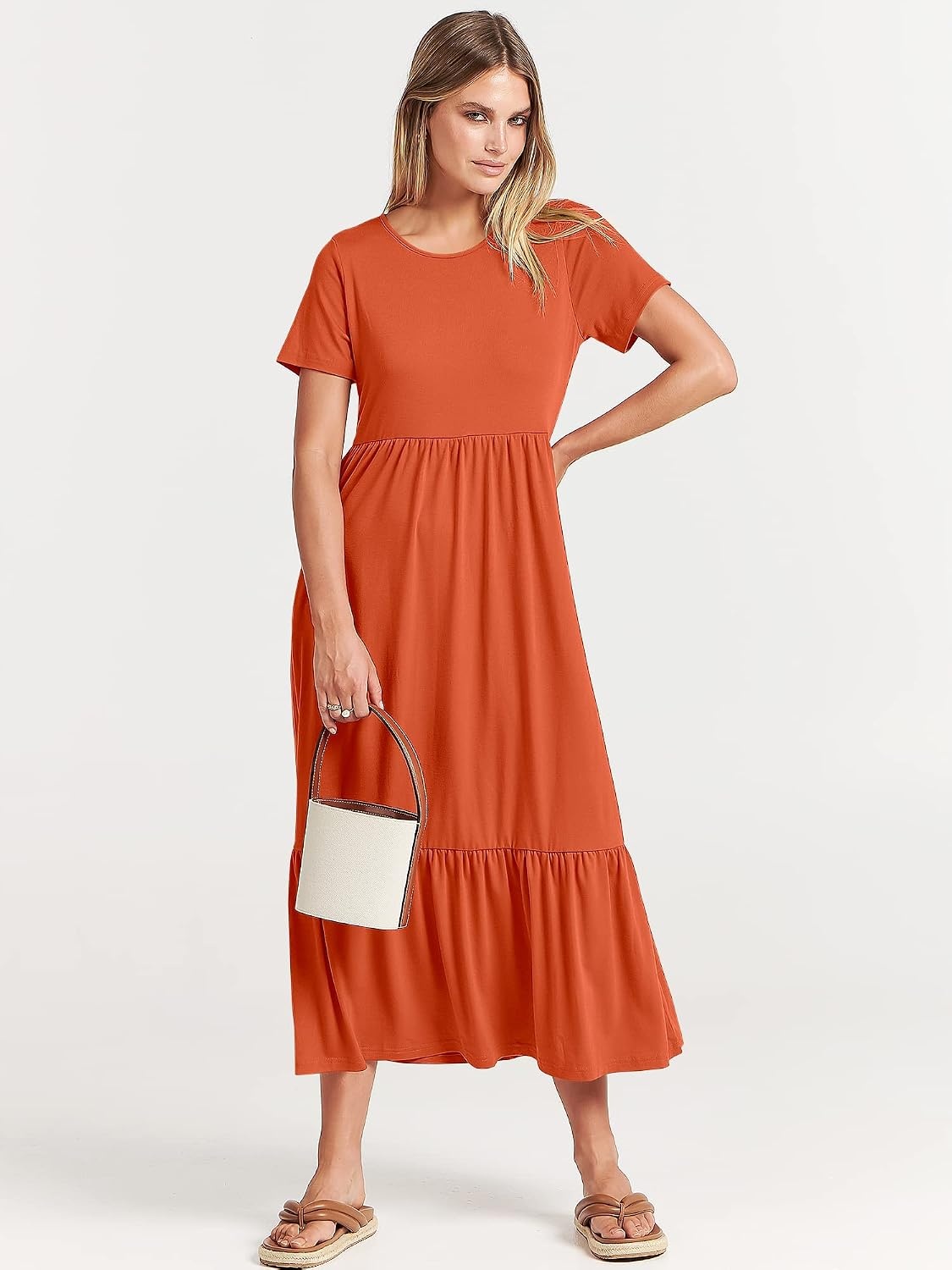 image:imageANRABESS Womens 2026 Summer Casual Short Sleeve Maxi Dress with PocketsOrange