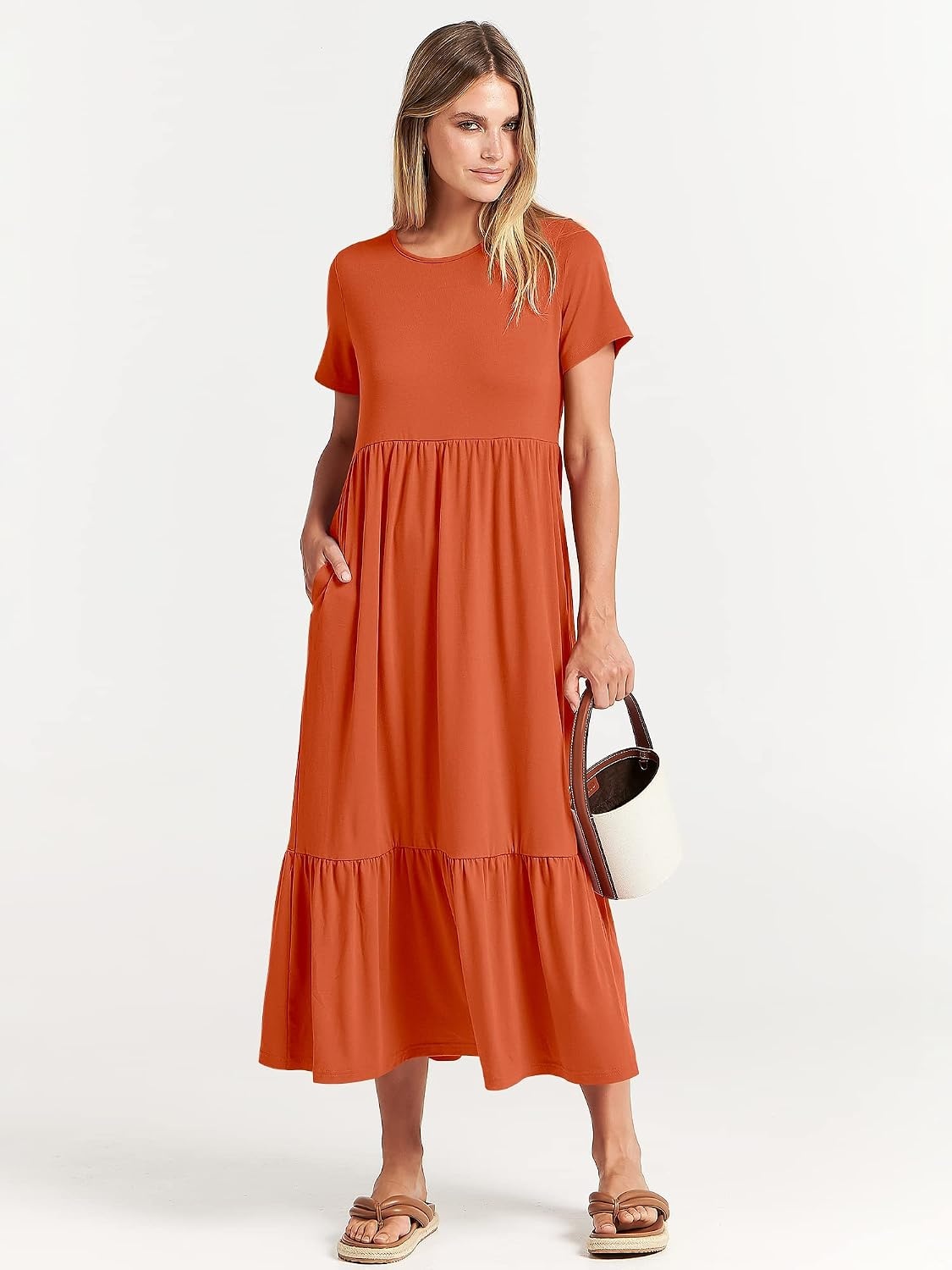 image:imageANRABESS Womens 2026 Summer Casual Short Sleeve Maxi Dress with PocketsOrange