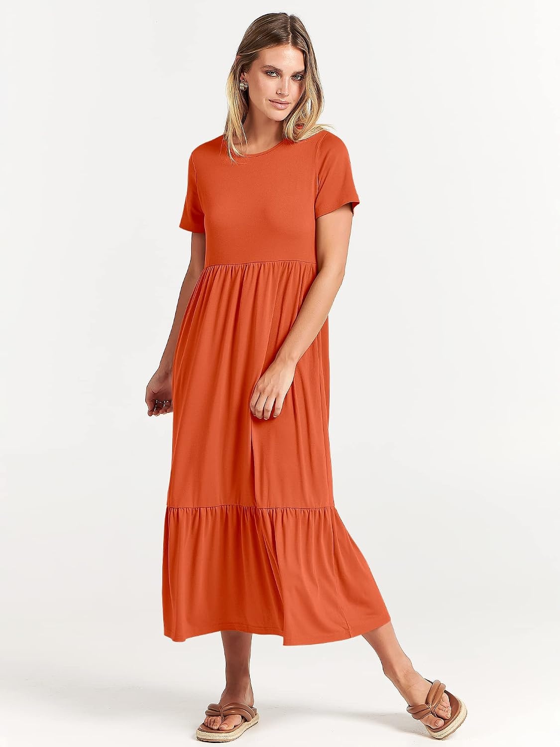 image:imageANRABESS Womens 2026 Summer Casual Short Sleeve Maxi Dress with PocketsOrange