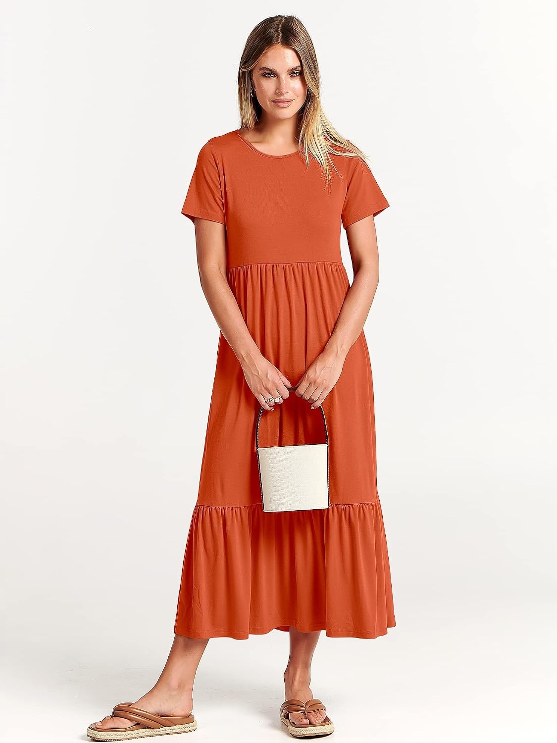 image:imageANRABESS Womens 2026 Summer Casual Short Sleeve Maxi Dress with PocketsOrange