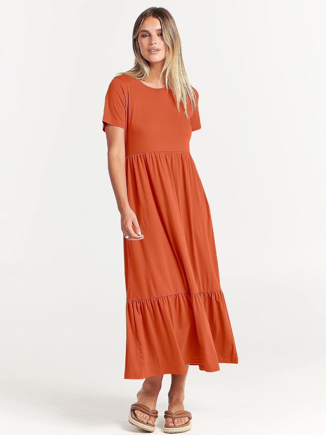 image:imageANRABESS Womens 2026 Summer Casual Short Sleeve Maxi Dress with PocketsOrange