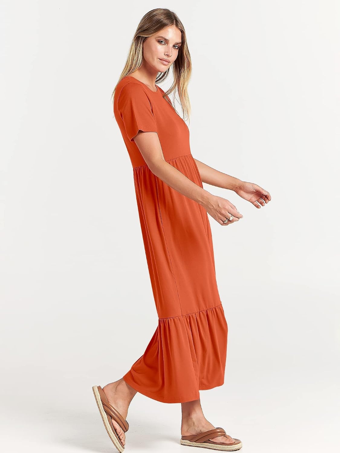 image:imageANRABESS Womens 2026 Summer Casual Short Sleeve Maxi Dress with PocketsOrange