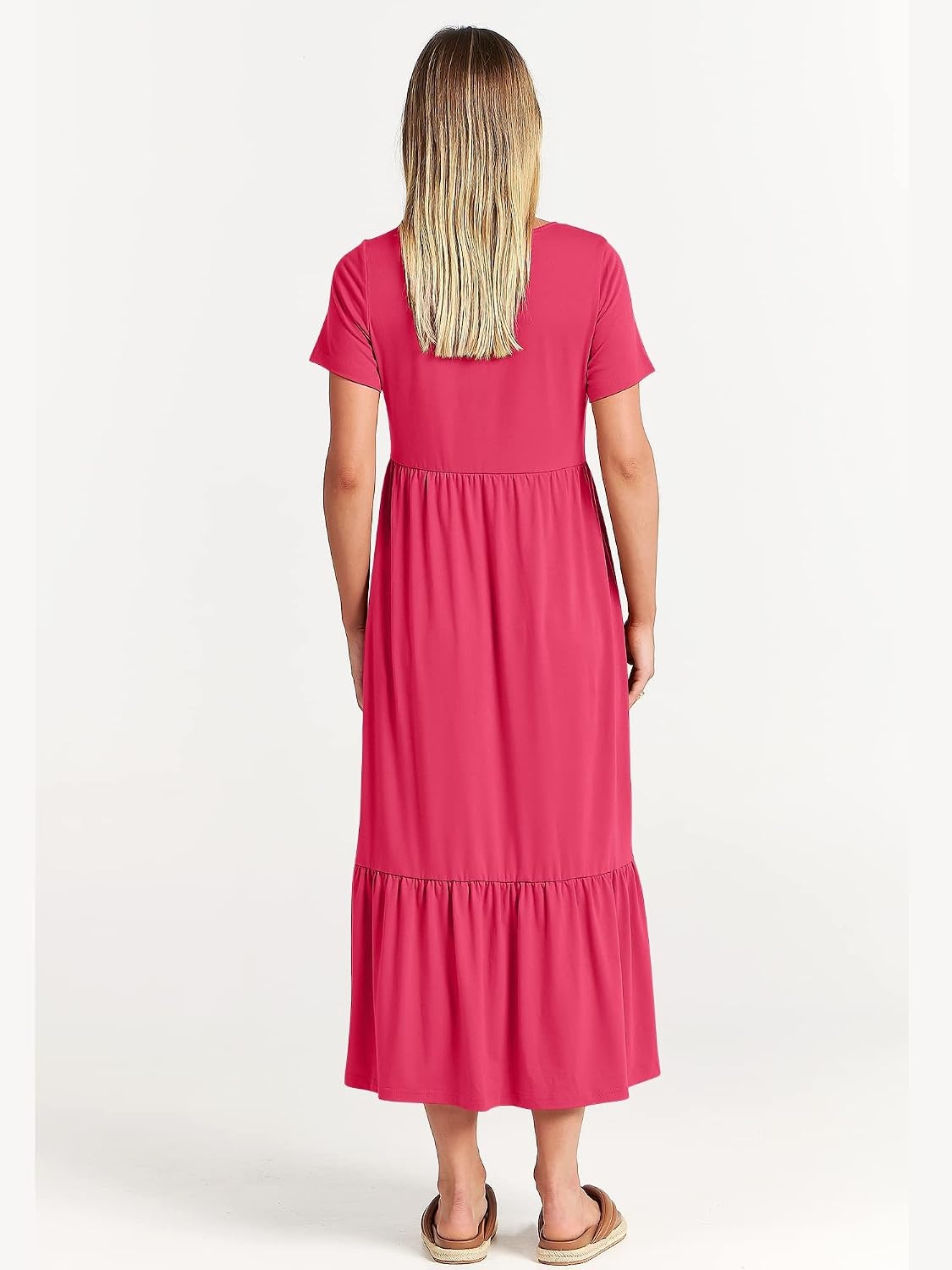image:imageANRABESS Womens 2026 Summer Casual Short Sleeve Maxi Dress with PocketsPeach