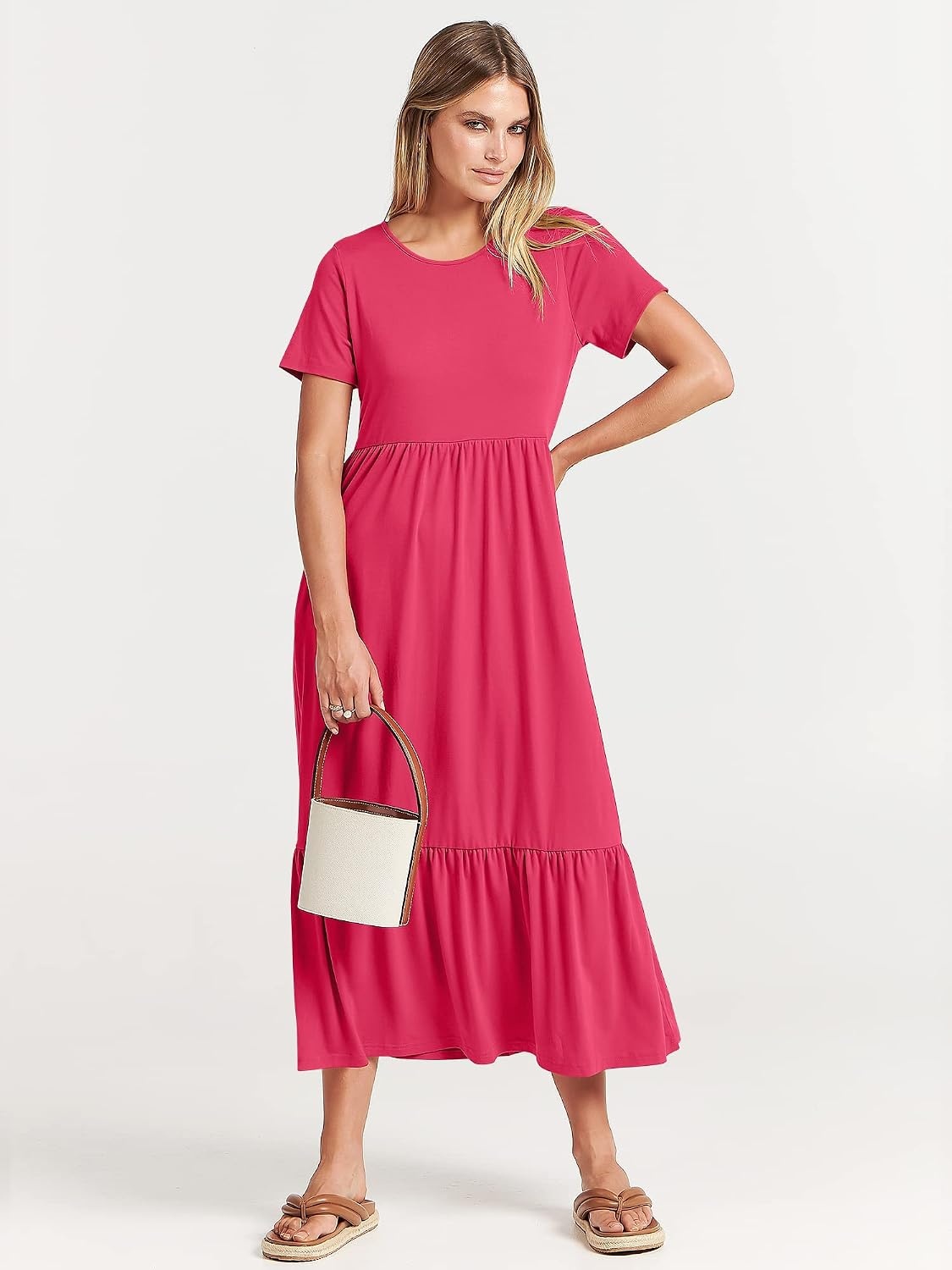 image:imageANRABESS Womens 2026 Summer Casual Short Sleeve Maxi Dress with PocketsPeach
