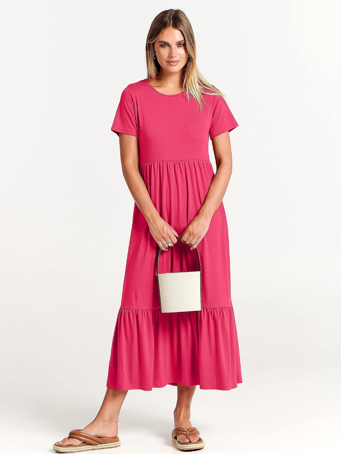 image:imageANRABESS Womens 2026 Summer Casual Short Sleeve Maxi Dress with PocketsPeach