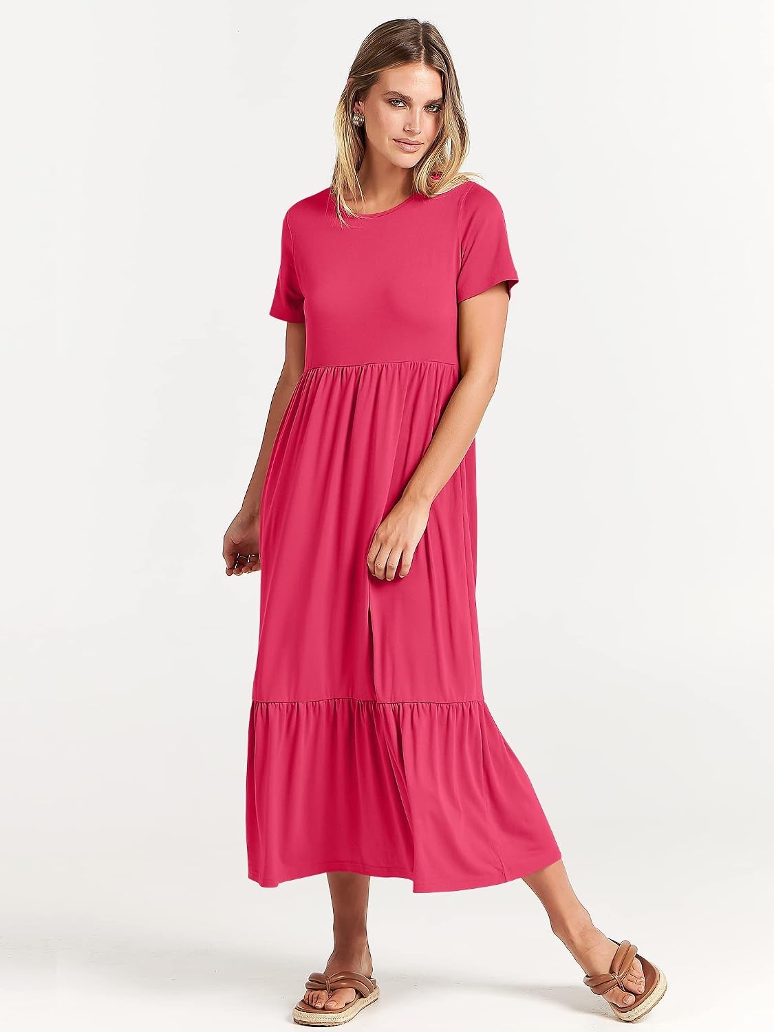 image:imageANRABESS Womens 2026 Summer Casual Short Sleeve Maxi Dress with PocketsPeach