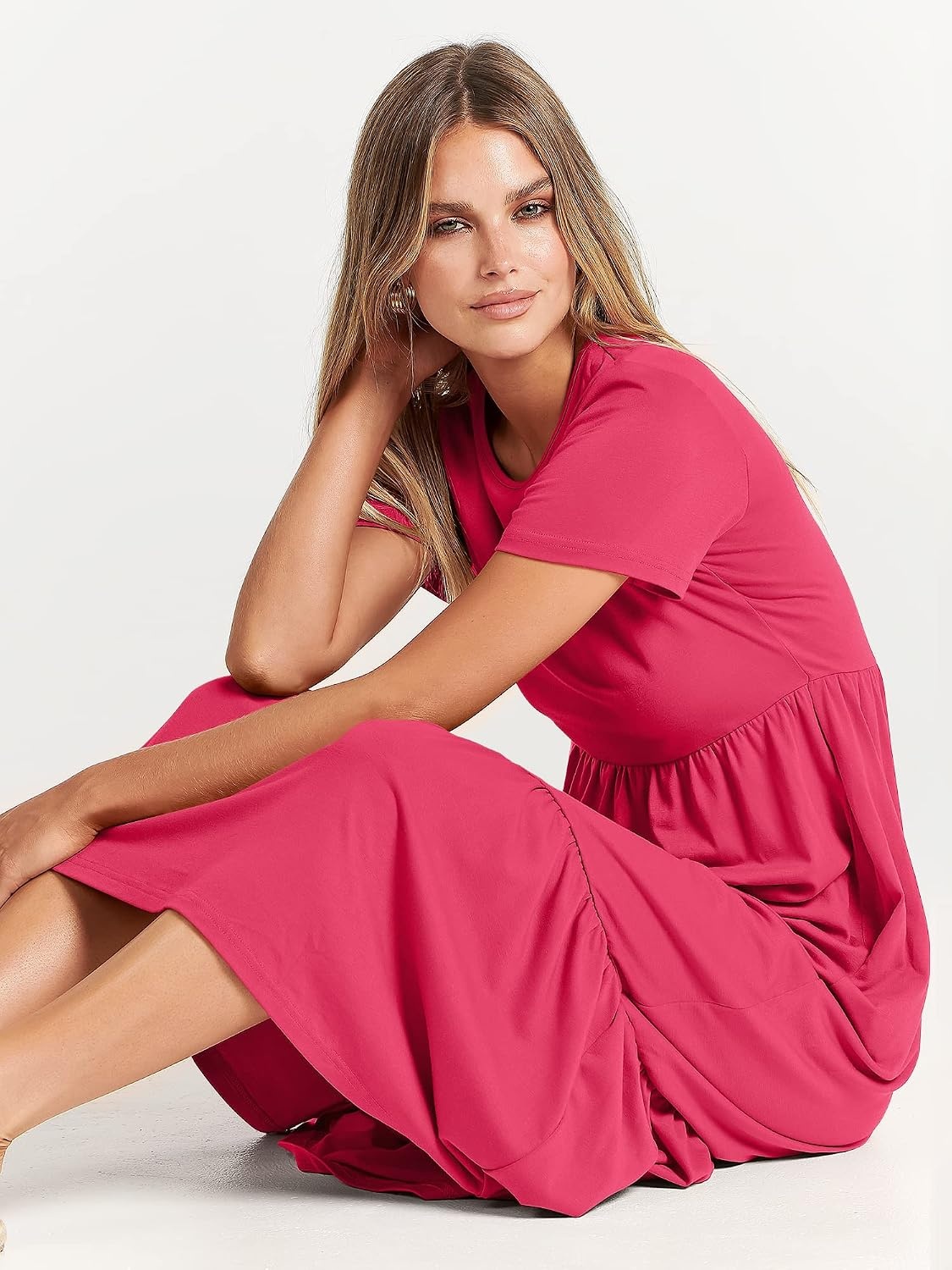 image:imageANRABESS Womens 2026 Summer Casual Short Sleeve Maxi Dress with PocketsPeach