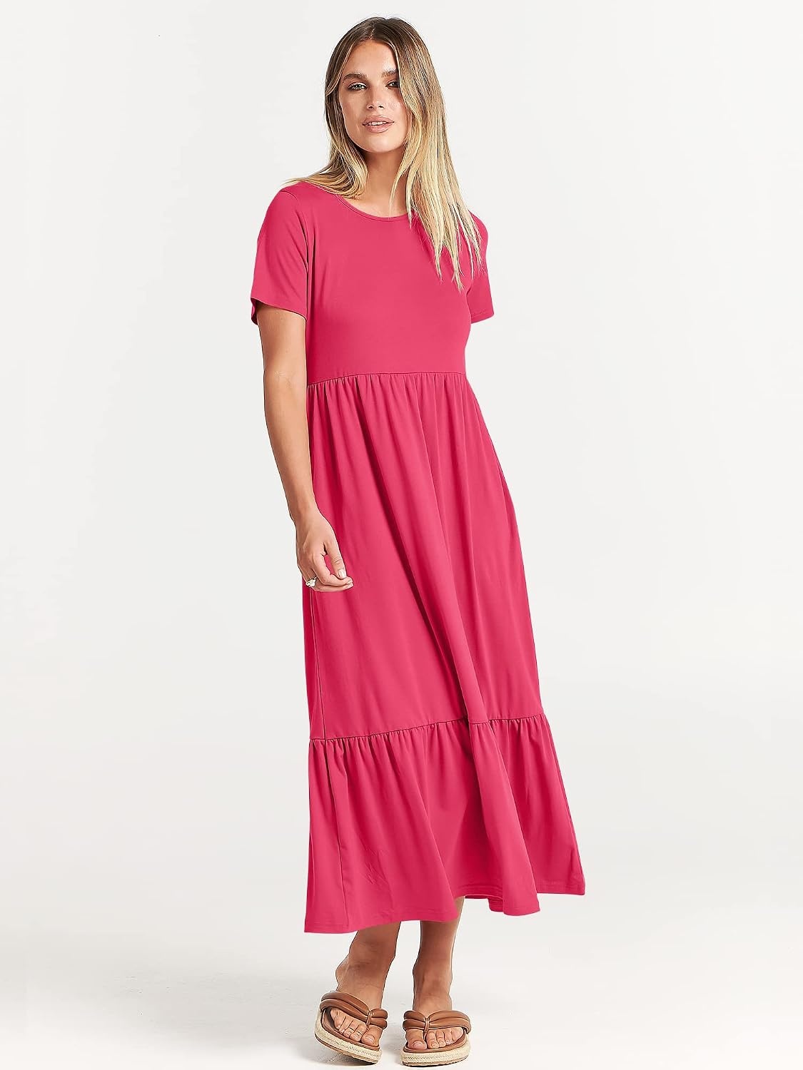 image:imageANRABESS Womens 2026 Summer Casual Short Sleeve Maxi Dress with PocketsPeach