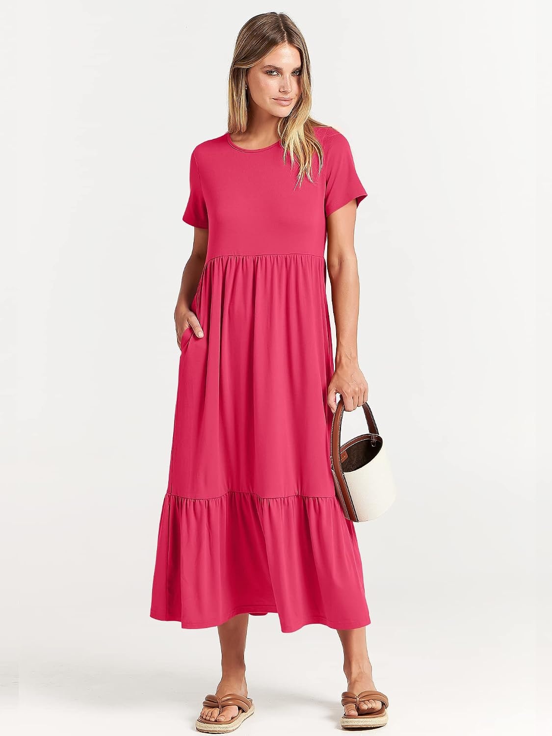 image:imageANRABESS Womens 2026 Summer Casual Short Sleeve Maxi Dress with PocketsPeach