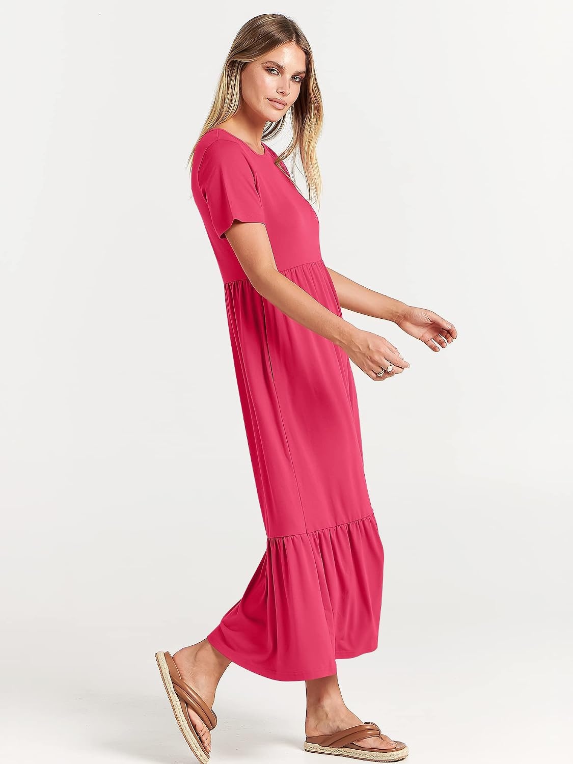 image:imageANRABESS Womens 2026 Summer Casual Short Sleeve Maxi Dress with PocketsPeach