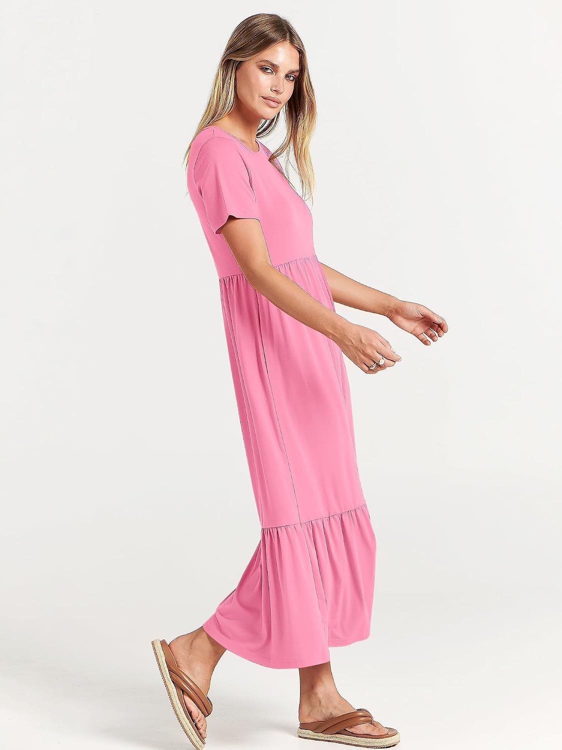 image:imageANRABESS Womens 2026 Summer Casual Short Sleeve Maxi Dress with PocketsPink