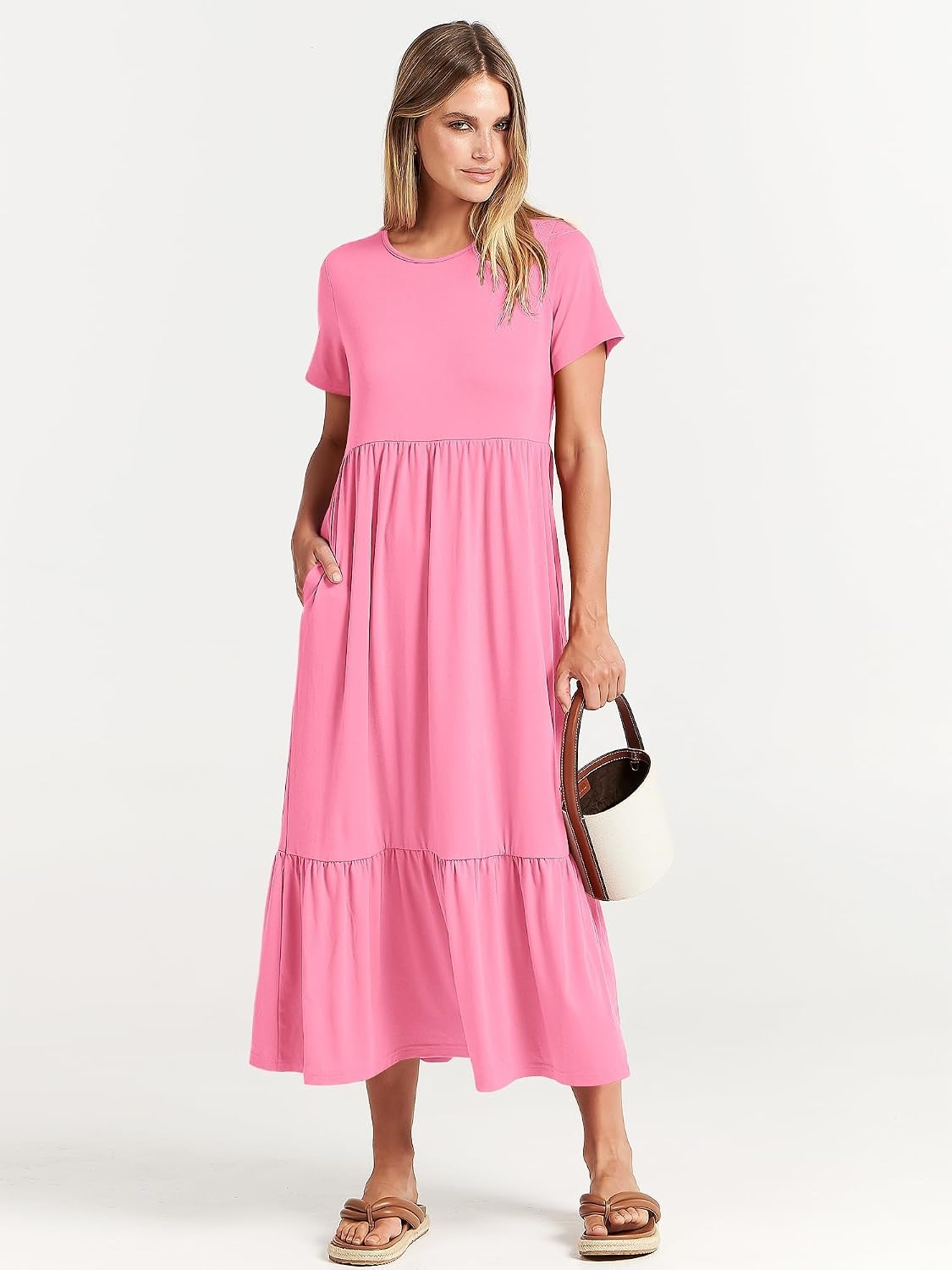 image:imageANRABESS Womens 2026 Summer Casual Short Sleeve Maxi Dress with PocketsPink