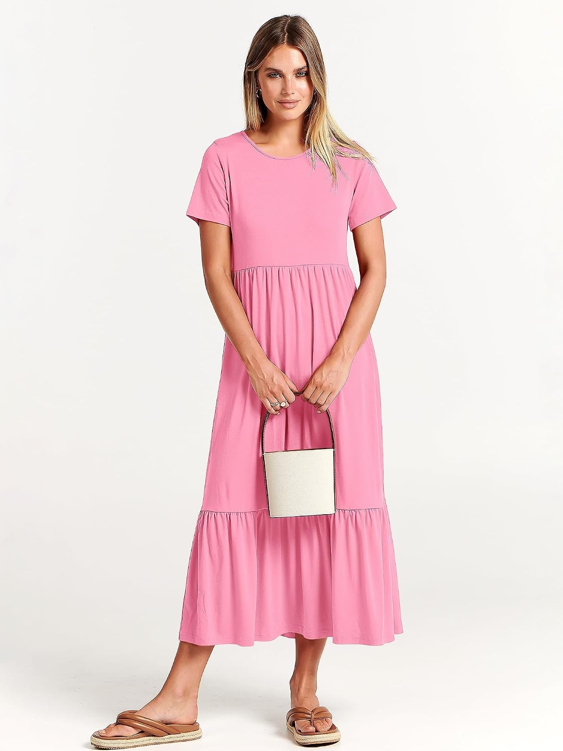 image:imageANRABESS Womens 2026 Summer Casual Short Sleeve Maxi Dress with PocketsPink