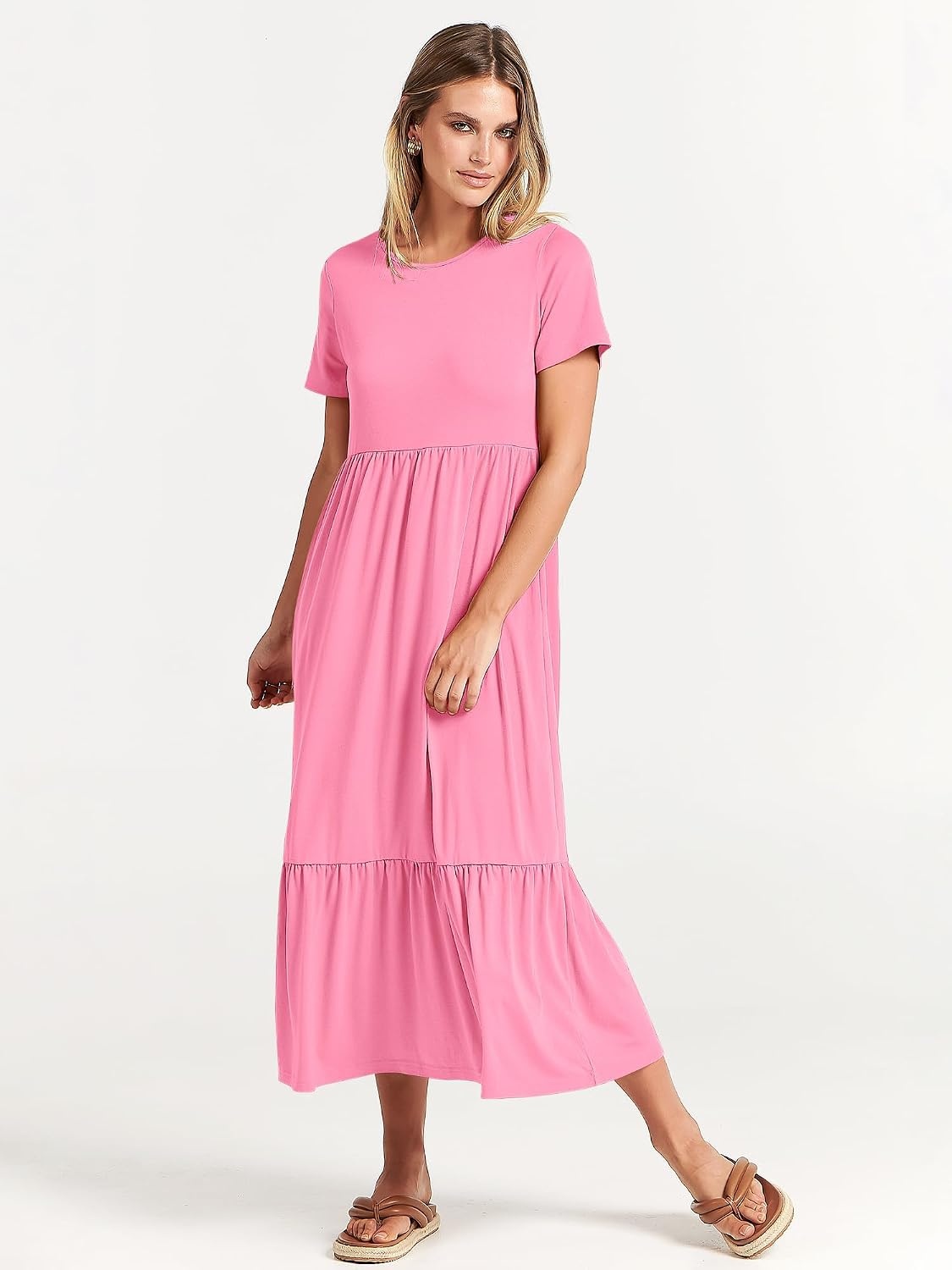 image:imageANRABESS Womens 2026 Summer Casual Short Sleeve Maxi Dress with PocketsPink